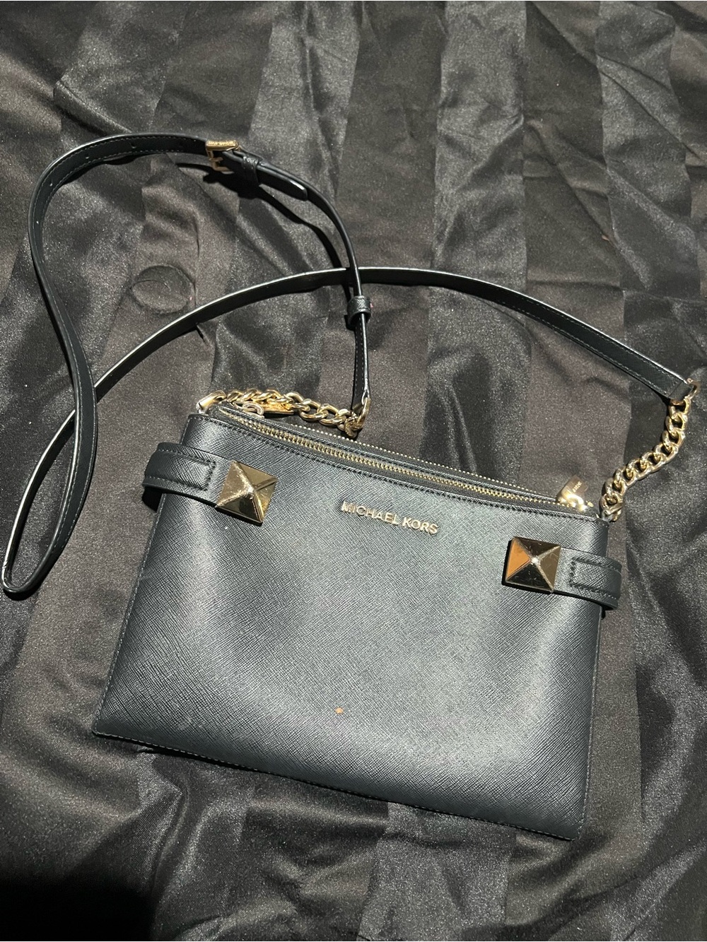 Michael Kors Black Saffiano Leather Crossbody with Gold Hardware Accents